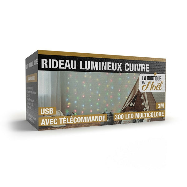 RIDEAU LUMINEUX CUIVRE 3 X 3 M USB AVEC TÉLECOMMANDE (4)