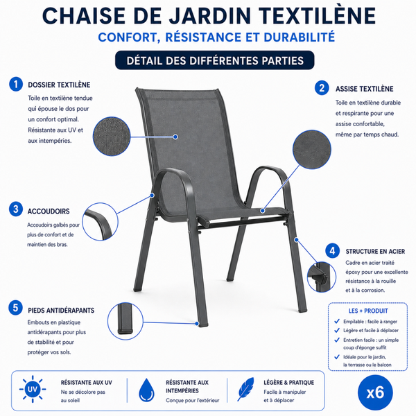 CHAISES TEXTILÈNE EMPILABLES X6 (9)