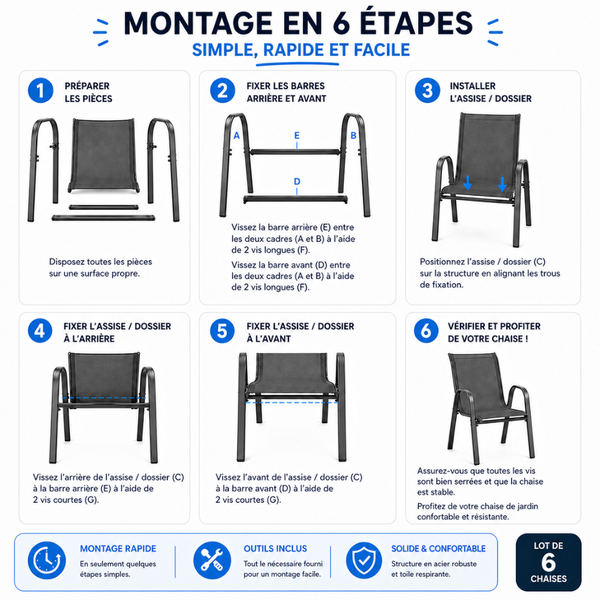 CHAISES TEXTILÈNE EMPILABLES X6 (10)