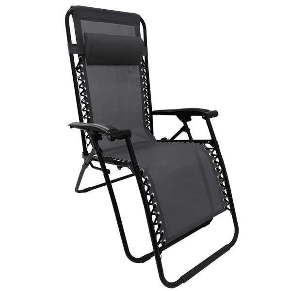 FAUTEUIL TRANSAT PLIANT GRIS AVEC ACCOUDOIRS