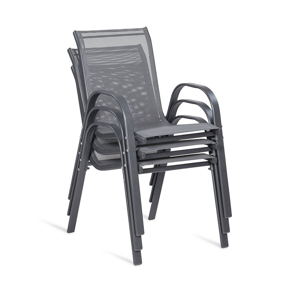 Lot de 4 chaises empilables aluminium textilène accoudoirs en teck noir -  Portals - Kerama
