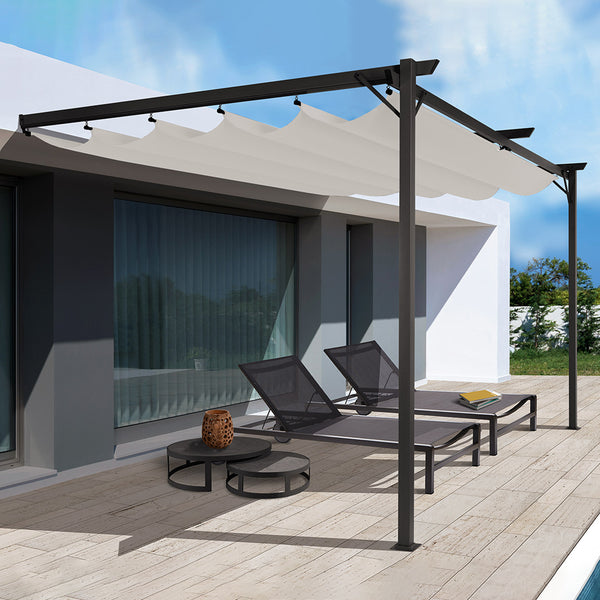 PERGOLA ADOSSÉE 3 X 4 M TOIT RÉTRACTABLE BEIGE (9)