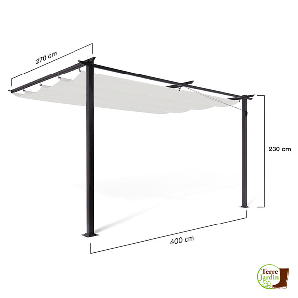 PERGOLA ADOSSÉE 3 X 4 M TOIT RÉTRACTABLE BEIGE (7)