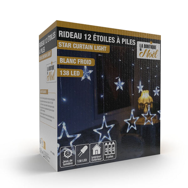 RIDEAU 12 ÉTOILES À PILES (10) & RIDEAU 12 ÉTOILES À PILES BLANC FROID